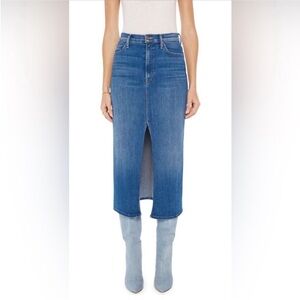 Anthropologie MOTHER Denim Slit Front Midi Skirt Blue Stretchy Size 31 large